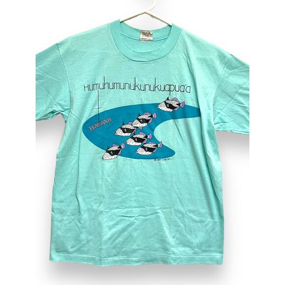 VTG 80s Humuhumunukunukuapua'a Fish Graphic T-Shirt Hawaii Single Stitch Wmns M - Picture 2 of 7
